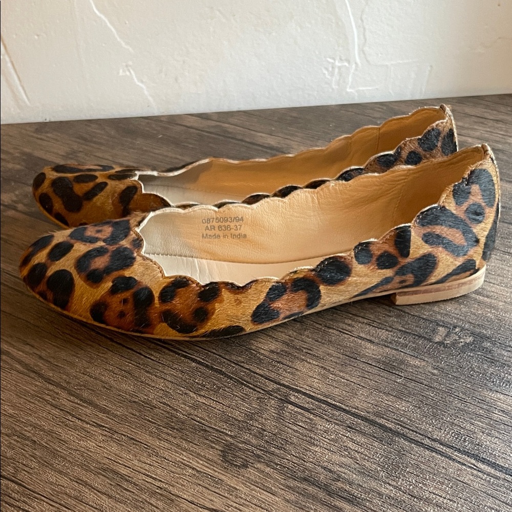 Boden Leopard Print Calf Hair Scalloped Flats